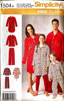 Simplicity sewing pattern packaging with a family wearing red pajamas.