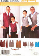 Simplicity pattern 1506A for men's vests and ties with model images and color swatches.