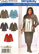 Simplicity sewing pattern for a coat with model wearing the garment
