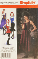 Simplicity sewing pattern packaging with illustrations of women in dresses and a woman holding a sword.