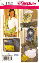 Simplicity pattern packaging with images of baby products and a woman holding a baby.