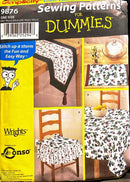 Sewing pattern book cover for 'Sewing Patterns for Dummies' with tablecloth and chair cover images.