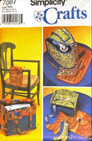 Simplicity Crafts sewing pattern with images of bags and a chair on a yellow background