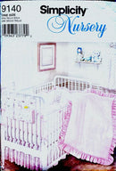 Simplicity Nursery sewing pattern packaging with crib and baby decor in a room setting.