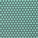A 100% cotton quilting fabric with a honeycomb design in a light calming green and black.