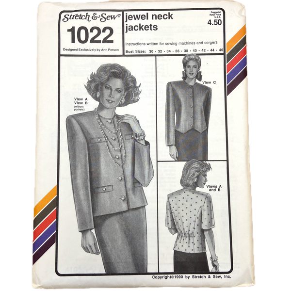 Stretch & Sew 1022 | Jewel Neck Jackets | Bust Sizes 30-46