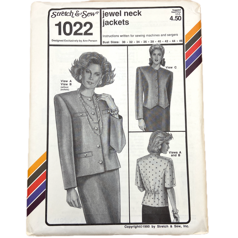 Stretch & Sew 1022 | Jewel Neck Jackets | Bust Sizes 30-46