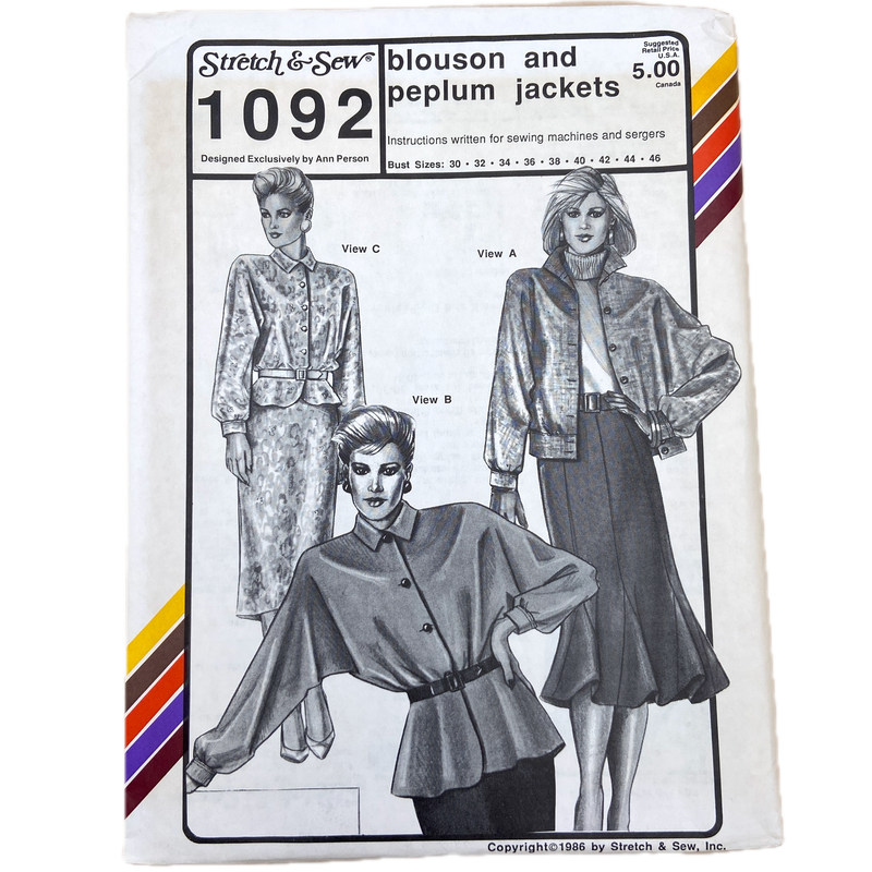 Stretch & Sew 1092 | Blouson and Peplum Jackets | Bust Sizes 30-46