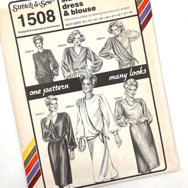 Stretch & Sew 1508 | Adults' Side-Draped Dress & Blouse | Bust Sizes 30-46