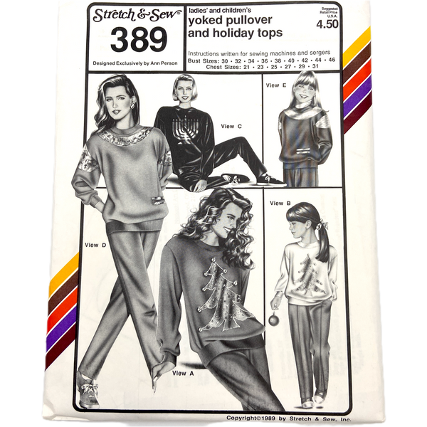 Stretch & Sew 389 | Yoked Pullover and Holiday Tops | Bust Sizes 30-46, Chest 21-31