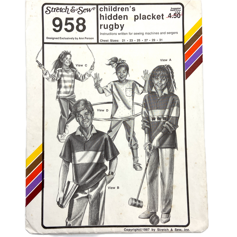 Stretch & Sew 958 | Hidden Placket Rugby | Chest Sizes 21-31