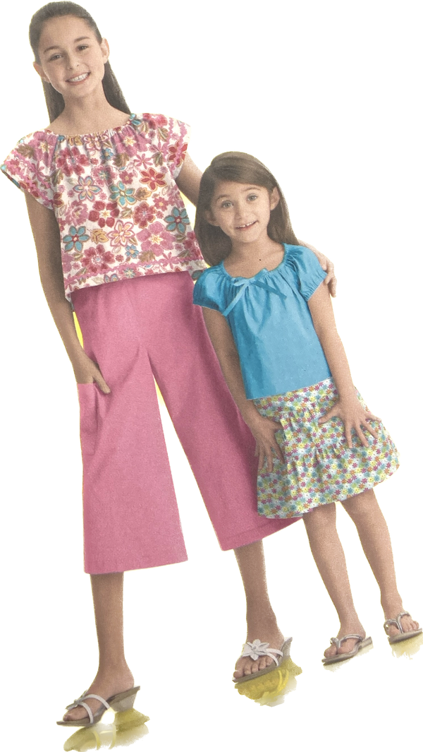 Simplicity Sewing Patterns for Dummies 1455 | Kids' Pullover Top, Skirt and Wide Cropped Pants or Shorts | Sizes 7-14
