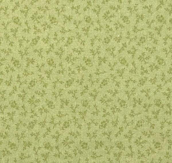 Medium earthy green sprigs, branches, leaves and flowers on a light earthy green background.