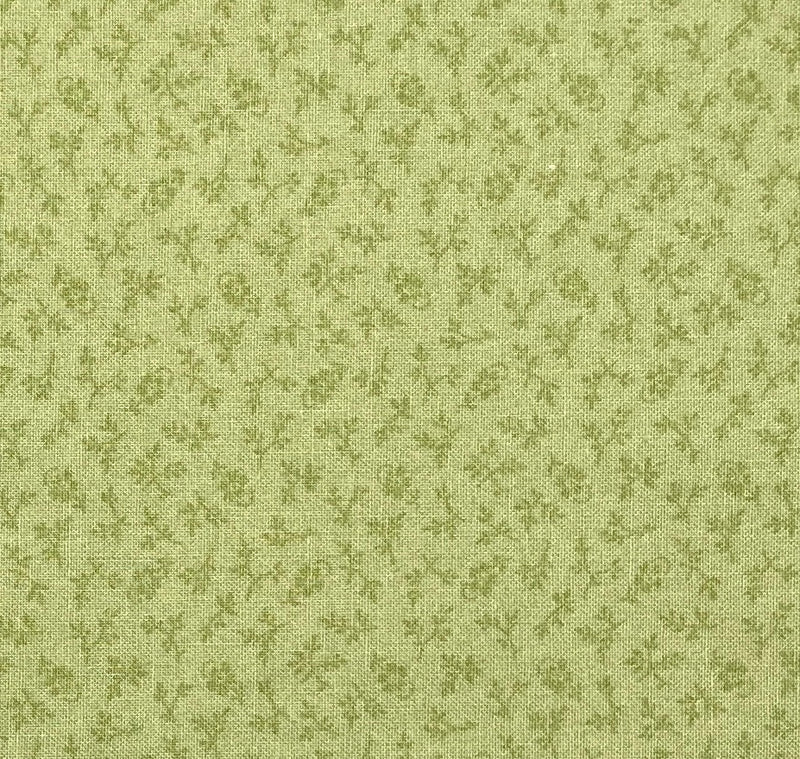 Medium earthy green sprigs, branches, leaves and flowers on a light earthy green background.