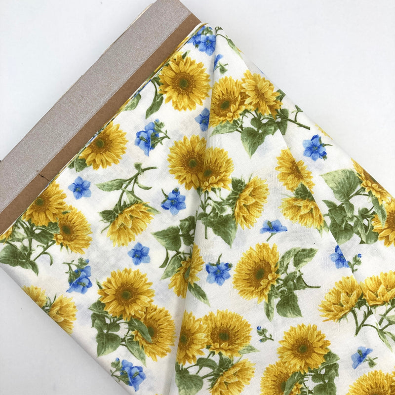 Tossed Sunflowers on White | My Sunflower Garden | Quilting Cotton