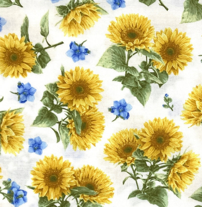 Tossed Sunflowers on White | My Sunflower Garden | Quilting Cotton