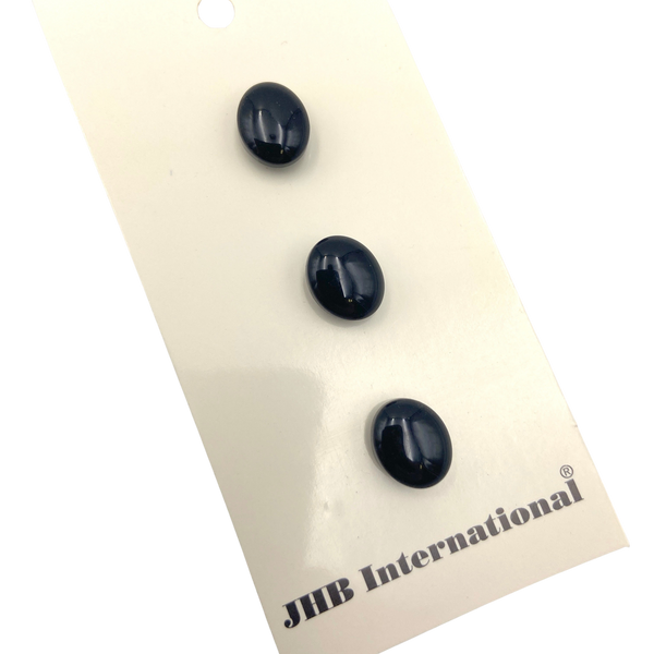 1/2" Black Oval | Vintage Plastic Buttons | Set of 3