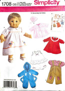 Simplicity 1708 | 15" Doll Clothes | One Size