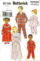 Butterick B5586 | Children's Nightgown, Pajama Top & Bottom | Kids Size 2-6
