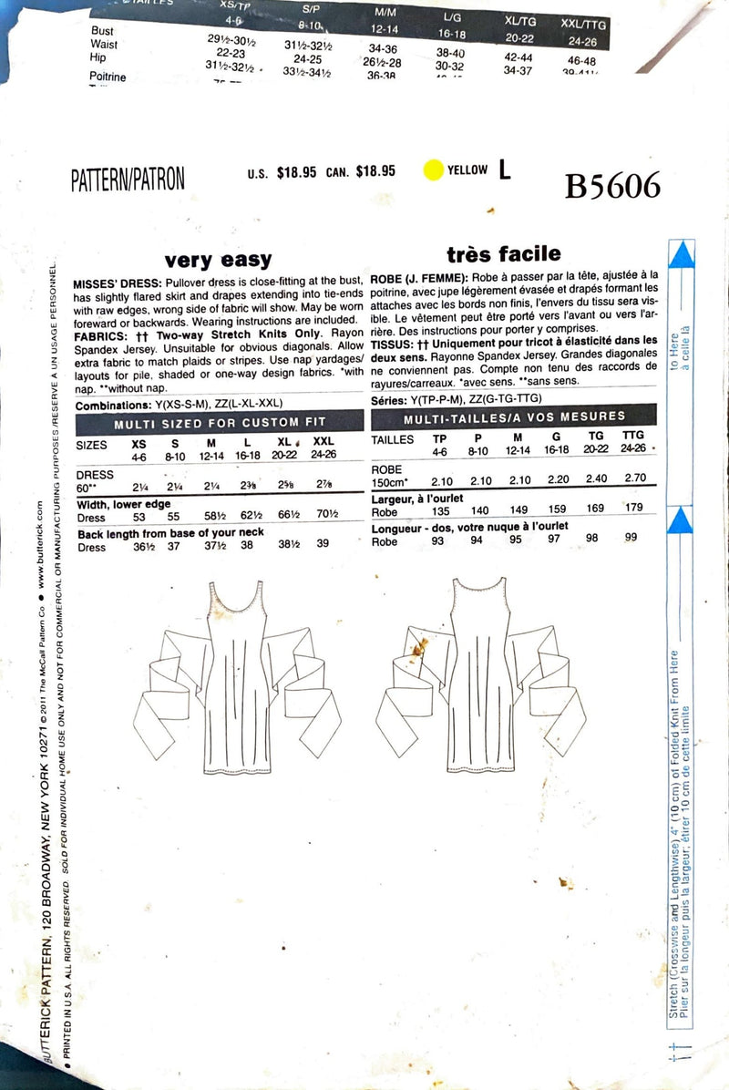 Butterick B5606 | Misses' Dress | Size LG - XXL