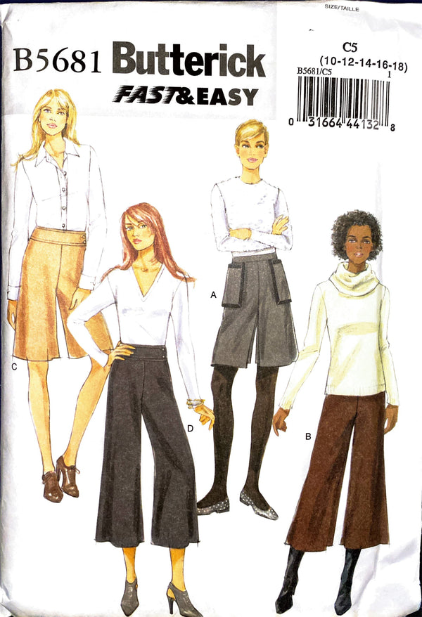 Butterick Fast & Easy B5681 | Misses' Culottes | Size 10 - 18