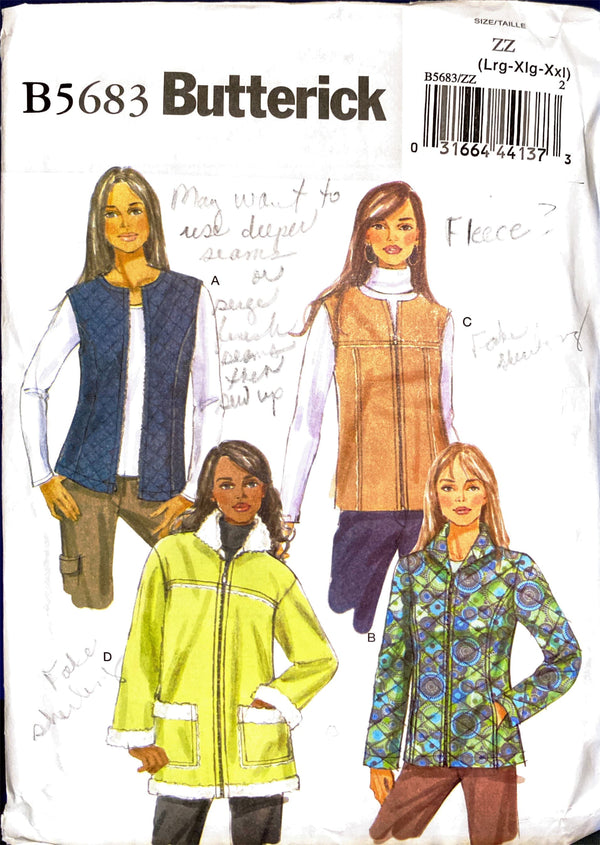 Butterick B5683 | Misses' Vest & Jacket | Size Lg - XXL