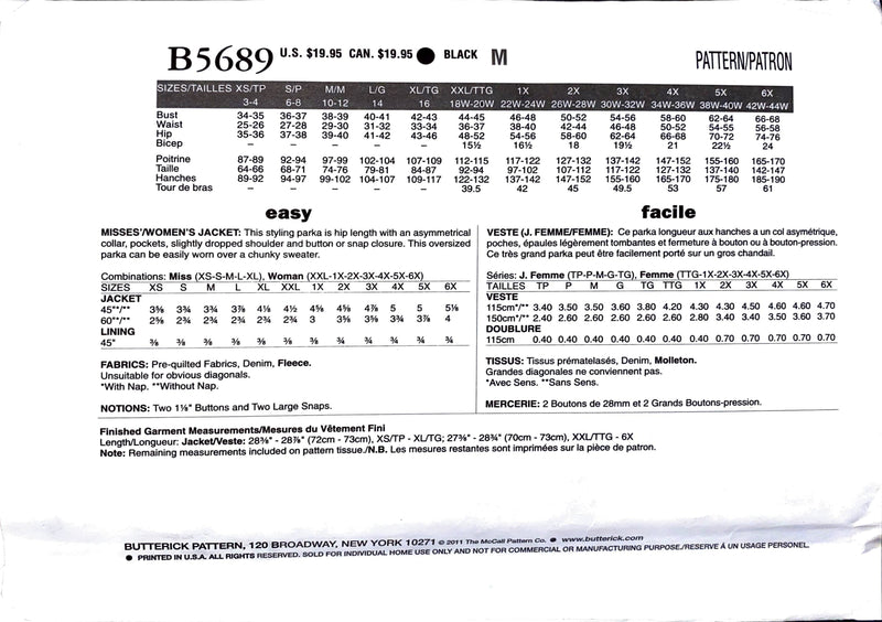 Butterick B5689 Connie Crawford | Misses'/Women's Jacket | Size XS - XL