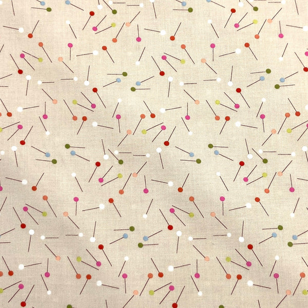 tan Sewing pins print quilting fabric