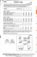 *Vintage* Advance Sew Easy 2985 | Toddler's Dress | Toddlers Size 1/2
