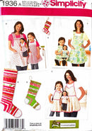 Simplicity 1936 | Child's, and Adult's Aprons, Apron for 18" Doll, and Stocking Ornaments in Three Sizes | Size Kids S-L / Adult S-L