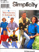Simplicity 8190 | Adult's & Teen's Western Shirt | Size XS-M