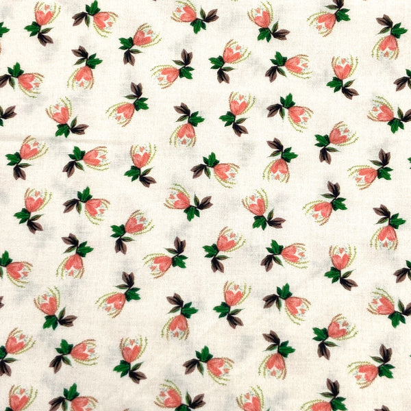 pink floral on white background quilting cotton