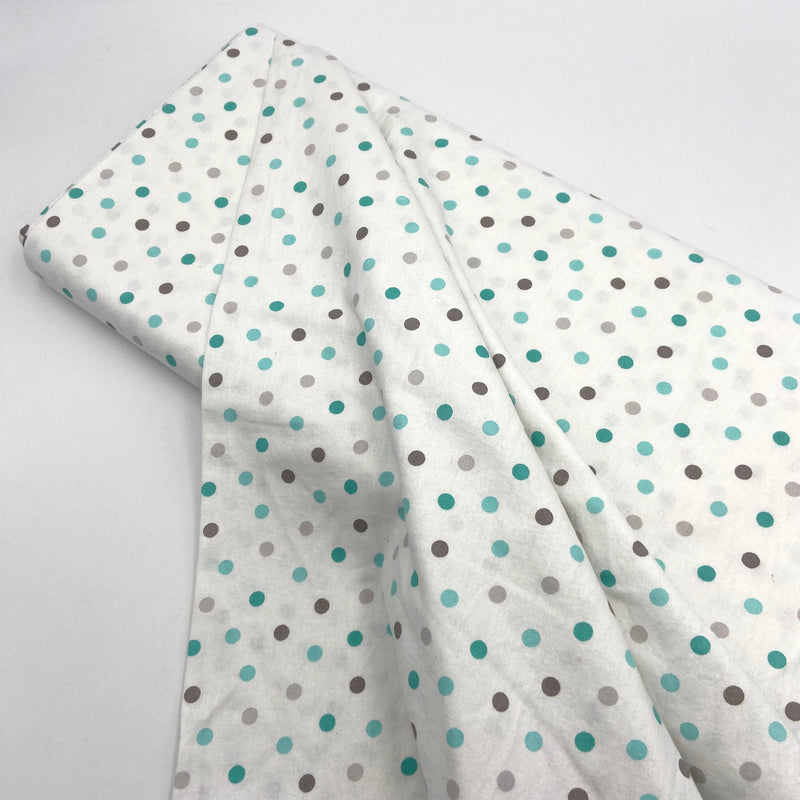 Gray and Turquoise dots quilting fabric