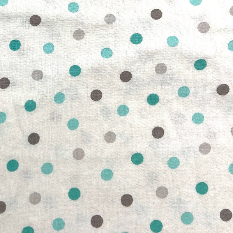turquoise and gray polka dot quilting cotton