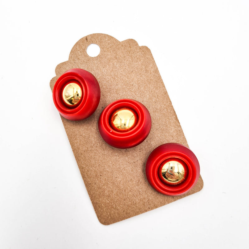 7/8" Red + Gold Shank Buttons | Set of 3