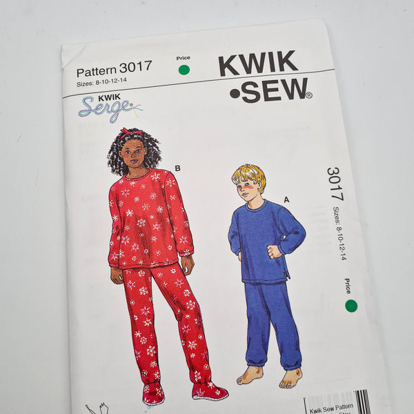 Kwik Sew 3017 | Kids' Pajamas - Sizes 8-10-12-14 | Uncut, Unused, Factory Folded Sewing Pattern