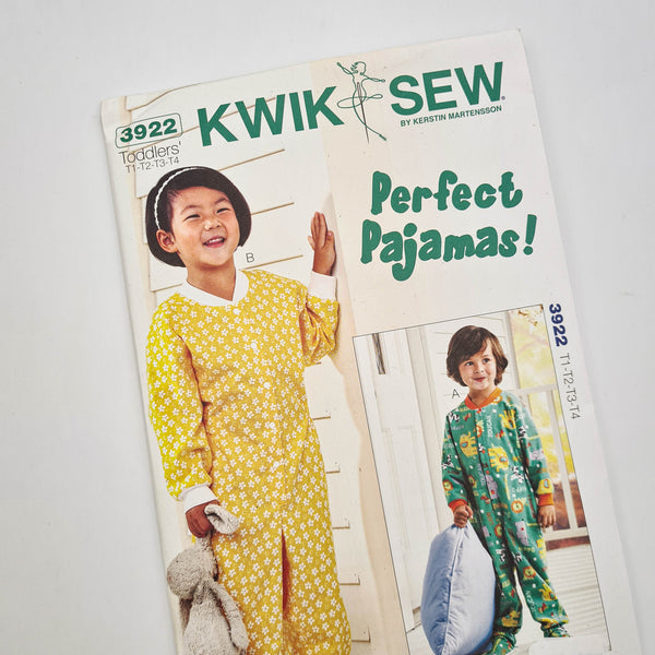 Kwik Sew 3922 | Toddler's Perfect Pajamas - Sizes T1-T2-T3-T4 | Uncut, Unused, Factory Folded Sewing Pattern