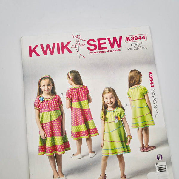 Kwik Sew 3944 | Kids' Dresses - Sizes XXS, XS, S, M, L | Uncut, Unused, Factory Folded Sewing Pattern
