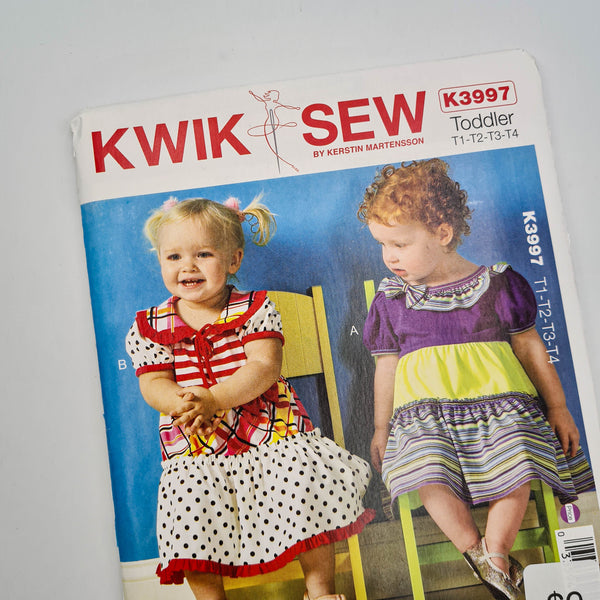 Kwik Sew 3997 | Toddler's Dresses + Panties - Sizes T1-T2-T3-T4 | Uncut, Unused, Factory Folded Sewing Pattern