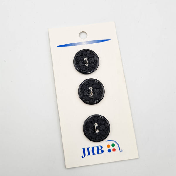 3/4" Black Tilework | Plastic Buttons | Set of 3
