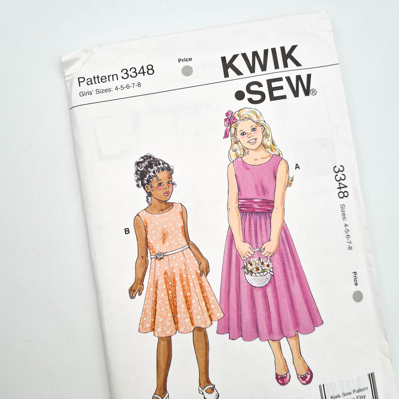 Kwik Sew 3348 | Kids' Dresses - Sizes 4-5-6-7-8 | Uncut, Unused, Factory Folded Sewing Pattern