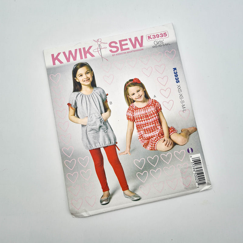 Kwik Sew 3935 | Kids' Dresses + Leggings - Sizes XXS-XS-S-M-L | Uncut, Unused, Factory Folded Sewing Pattern