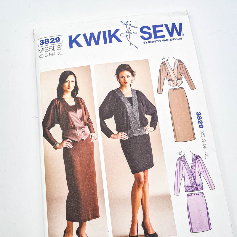 Kwik Sew 3829 | Adult Tops + Skirts - Sizes XS, S, M, L, XL | Uncut, Unused, Factory Folded Sewing Pattern