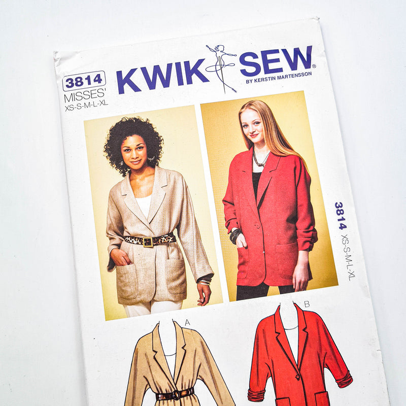 Kwik Sew 3814 | Adult Jackets - Sizes XS, S, M, L, XL | Uncut, Unused, Factory Folded Sewing Pattern