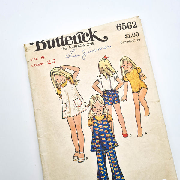 Butterick 6562 | Children's Bodysuit, Tunic, Jumper, Pants, + Shorts - Size 6 | Uncut, Unused, Factory Folded Sewing Pattern