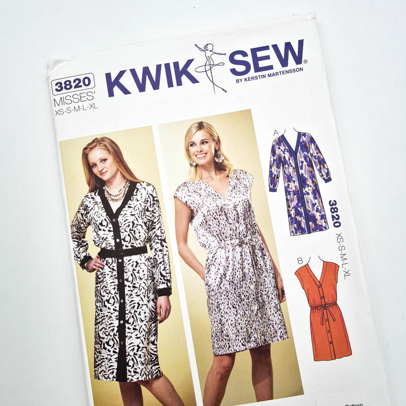Kwik Sew 3820 | Adult Dresses - Sizes XS, S, M, L, XL | Uncut, Unused, Factory Folded Sewing Pattern