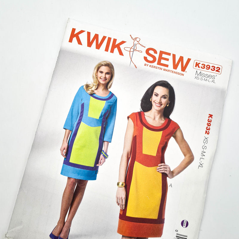 Kwik Sew 3932 | Adult Colorblock Dresses - Sizes XS, S, M, L, XL | Uncut, Unused, Factory Folded Sewing Pattern