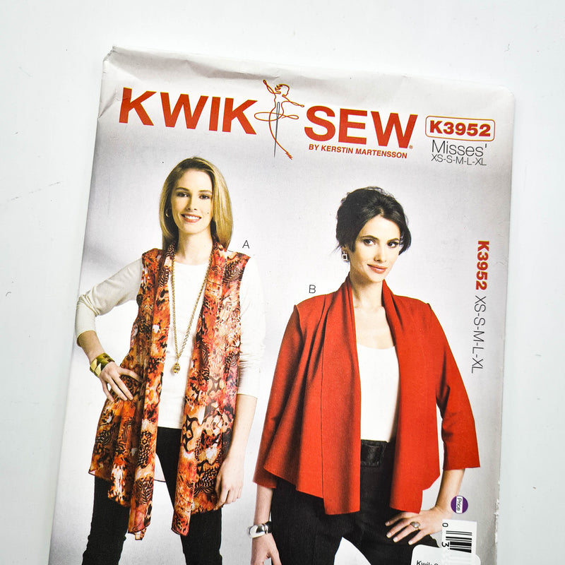 Kwik Sew 3952 | Adult Vest + Jacket - Sizes XS, S, M, L, XL | Uncut, Unused, Factory Folded Sewing Pattern