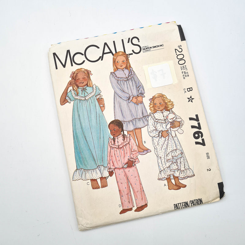 McCall's 7767 | Kids Nightgown + Pajamas - Size 2