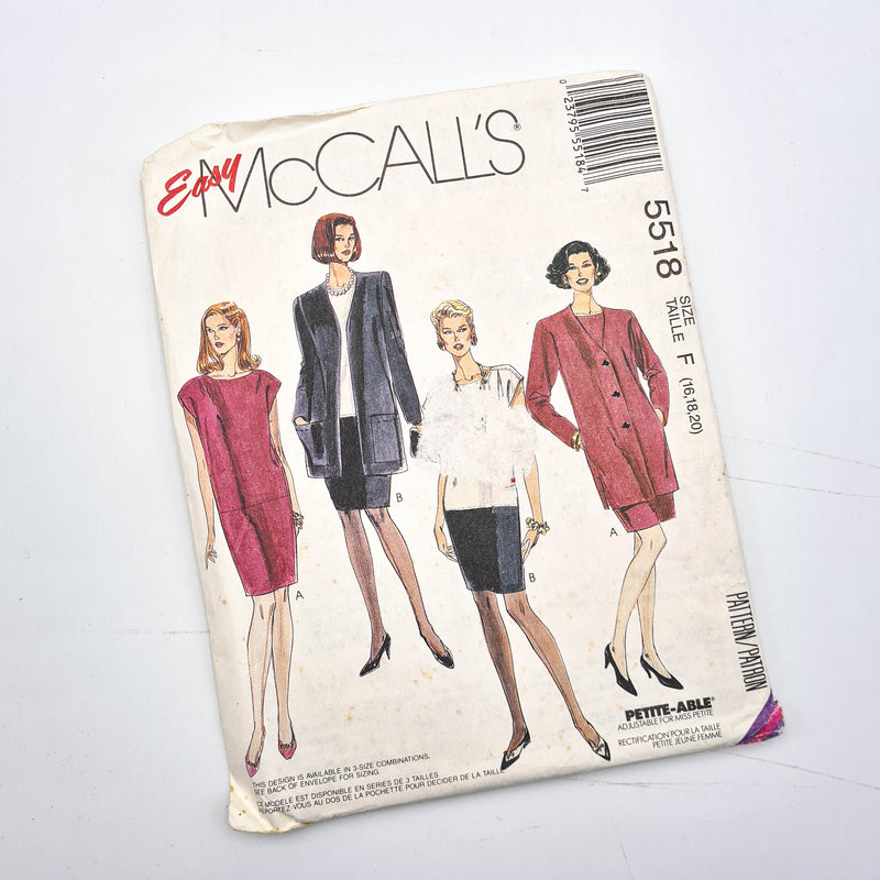 McCall's 5518 | Adult Unlined Jacket + Dress - Size 16-18-20